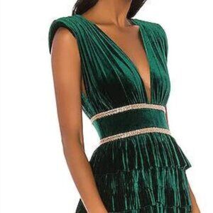 BRONX AND BANCO VELVET EMERALD GREEN TIERED GOWN SIZE M